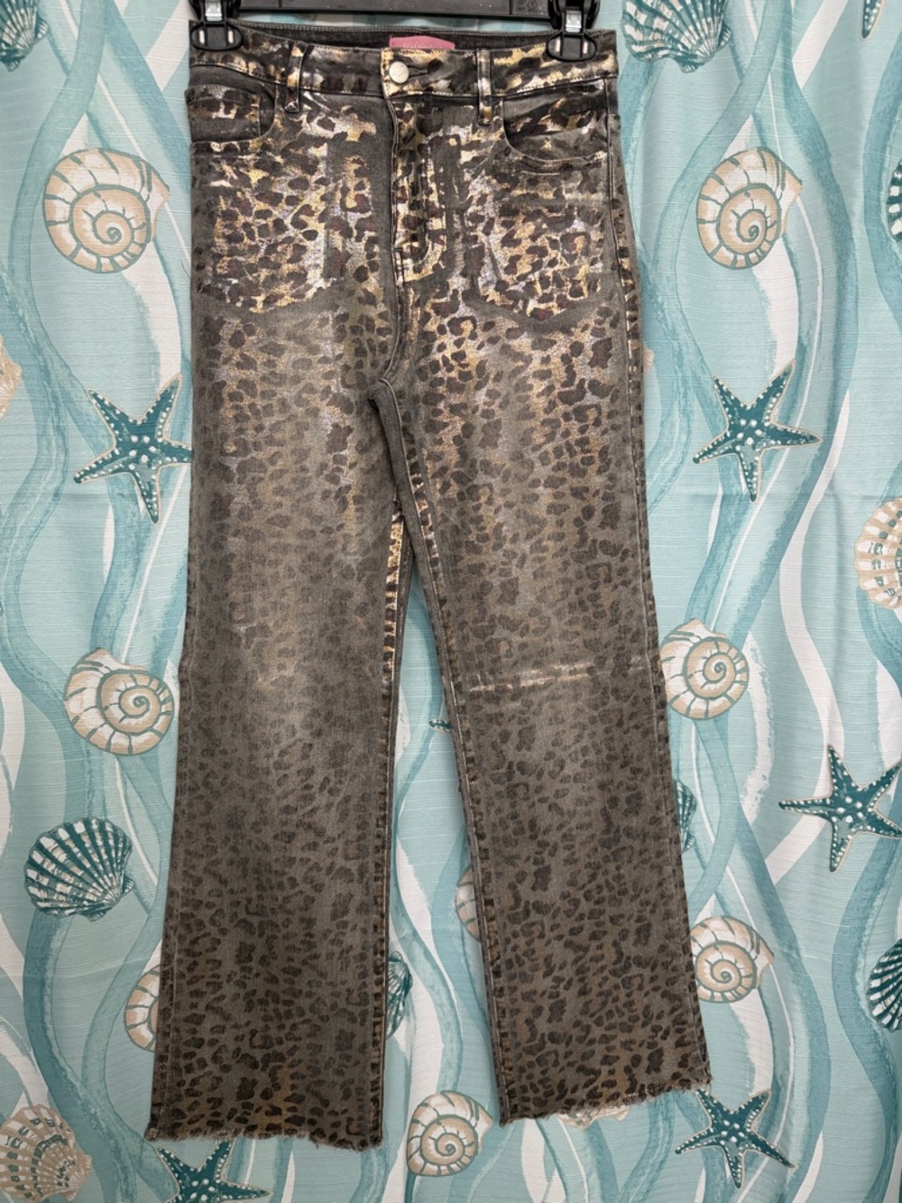 Leopard Print Straight Jeans in Faded Black and Brown